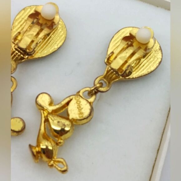 Disney Vintage Jeweled Pearl Clip On Earrings Gold Tone Jewelry Jasmine - Picture 10 of 12